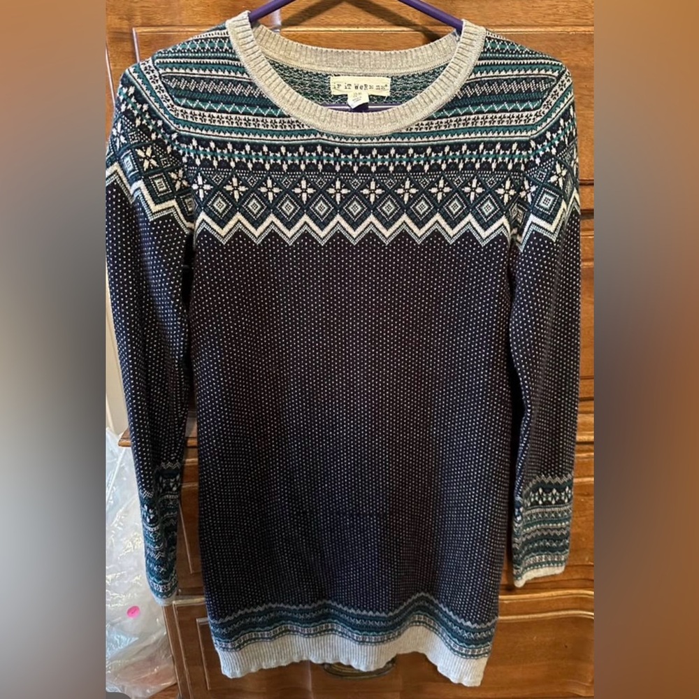 Patterned Navy Sweater Dress